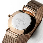 Personalised Rose Gold Mesh Strapped Watch With Black Dial