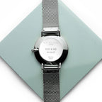 Personalised Metallic Mesh Strapped Watch With White Dial