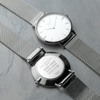 Personalised Metallic Mesh Strapped Watch With White Dial