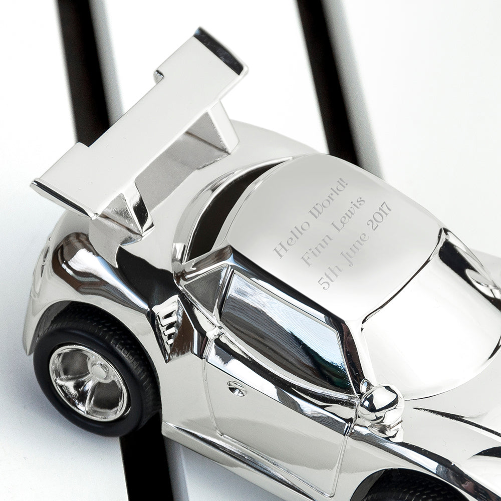 Personalised Silver Plated Sports Car Money Box