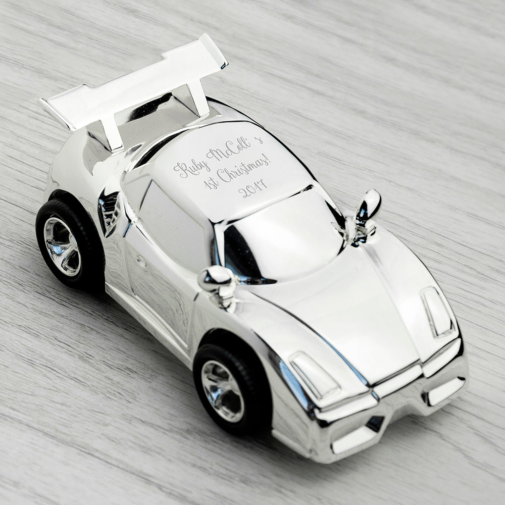 Personalised Silver Plated Sports Car Money Box