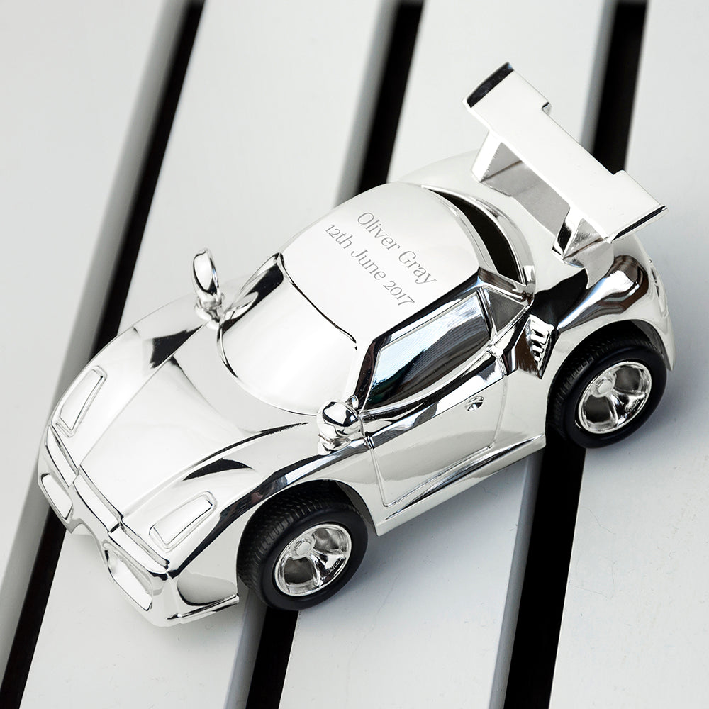 Personalised Silver Plated Sports Car Money Box