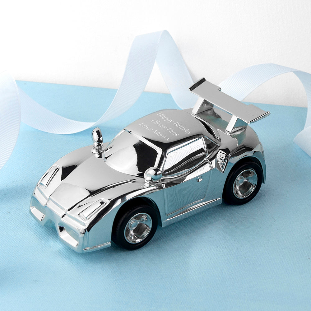 Personalised Silver Plated Sports Car Money Box