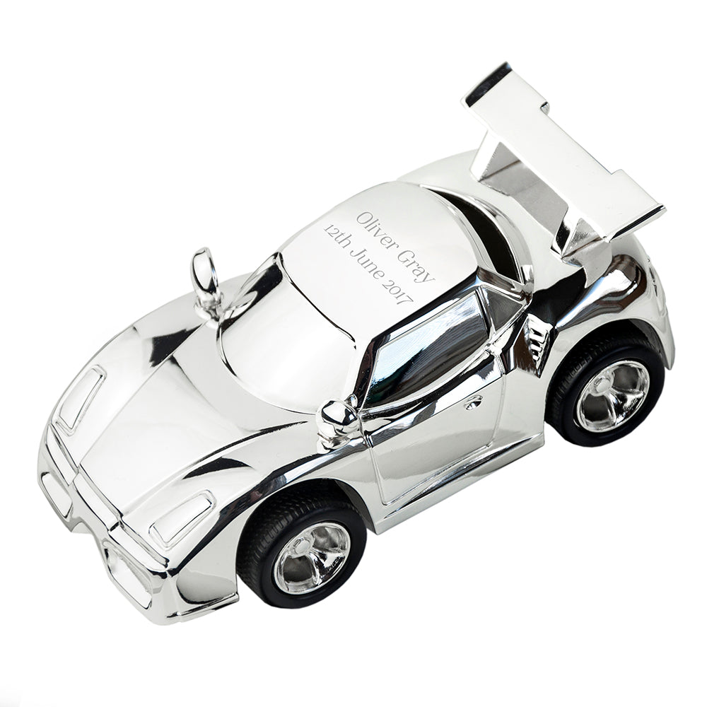 Personalised Silver Plated Sports Car Money Box