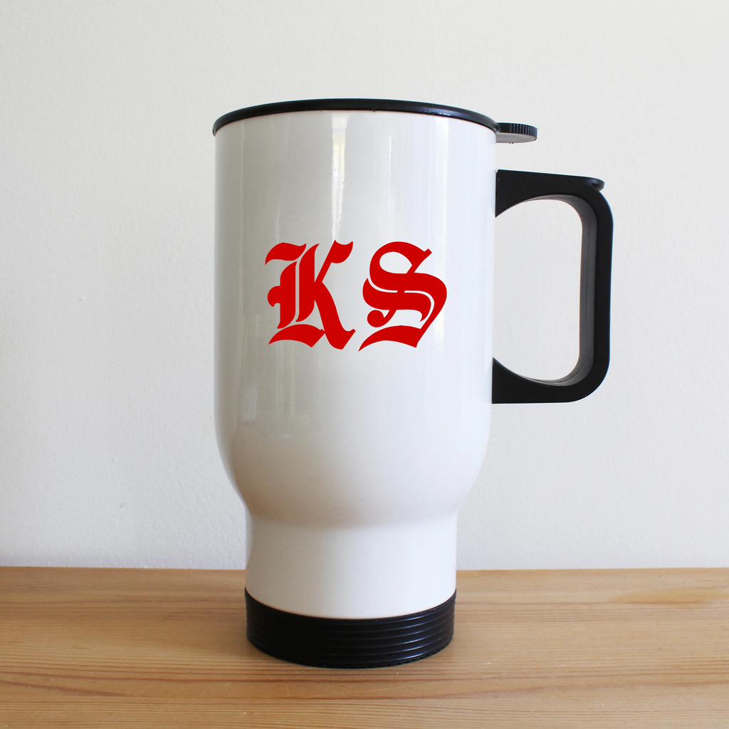 Medieval Initials White Travel Mug