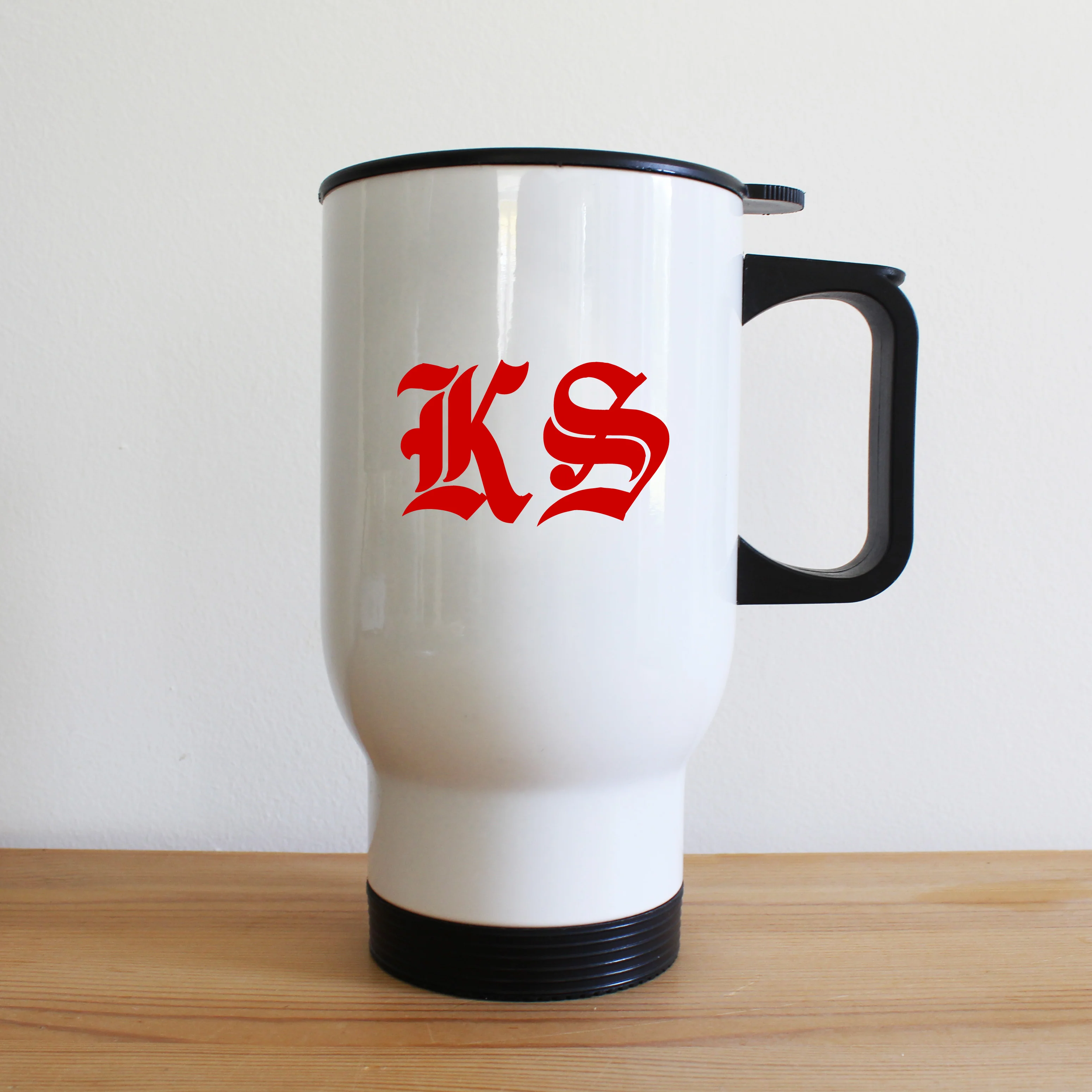Medieval Initials White Travel Mug