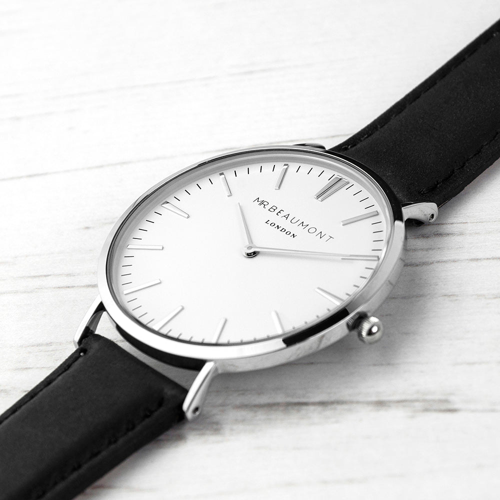 Men's Modern-Vintage Personalised Leather Watch In Black