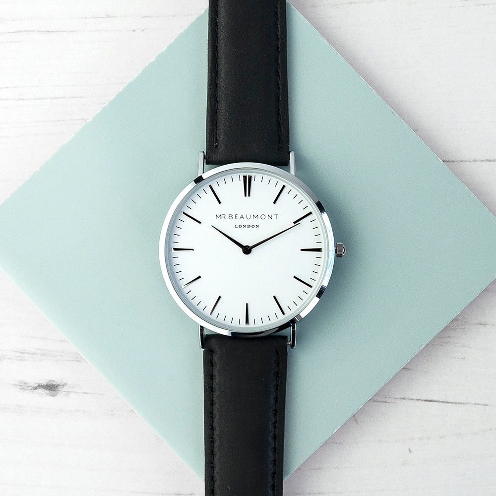 Men's Modern-Vintage Personalised Leather Watch In Black