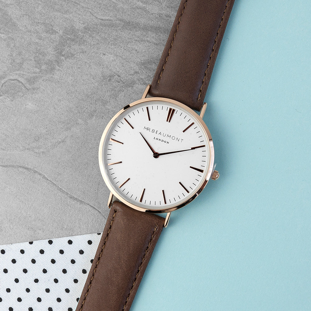 Men's Modern-Vintage Personalised Leather Watch In Brown