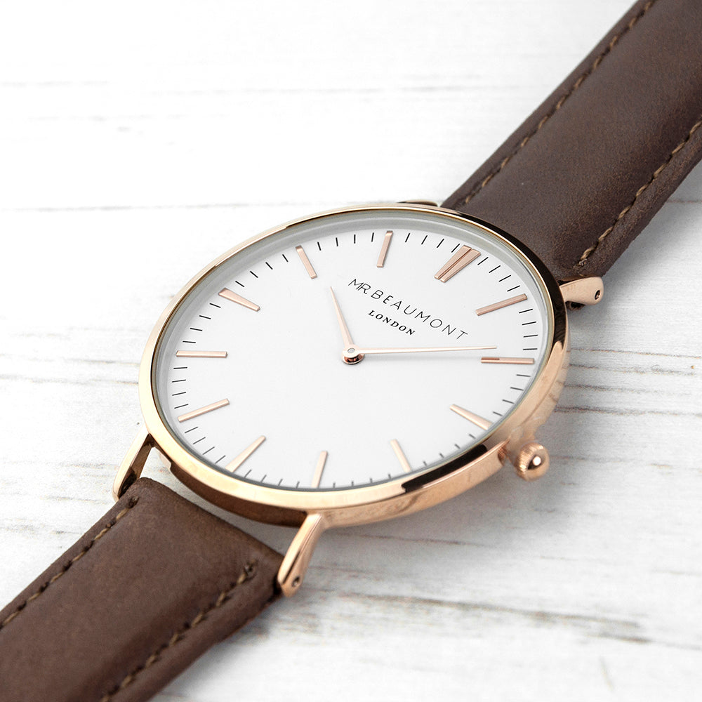 Men's Modern-Vintage Personalised Leather Watch In Brown