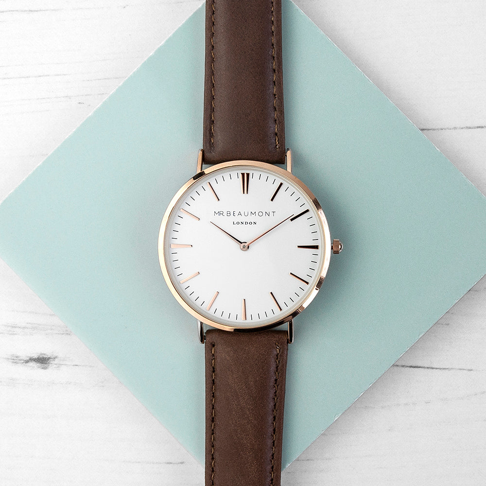 Men's Modern-Vintage Personalised Leather Watch In Brown