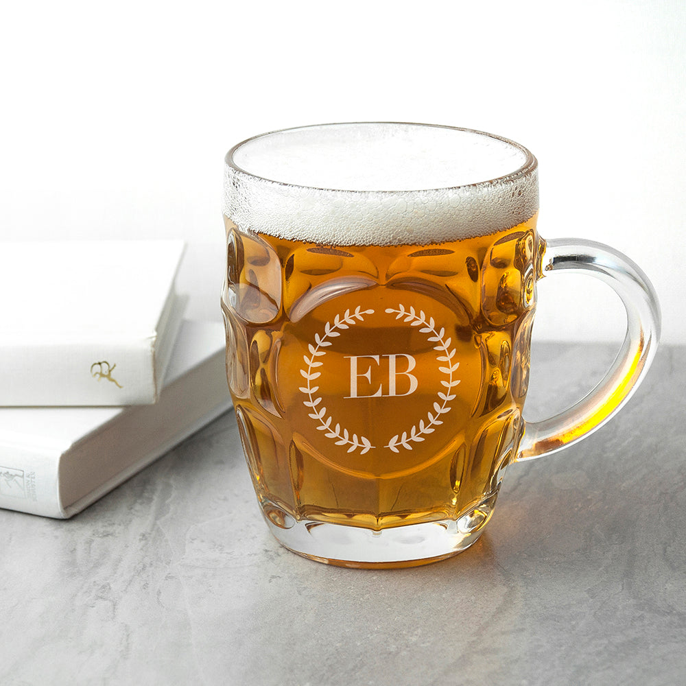Wreath Monogrammed Dimpled Beer Glass