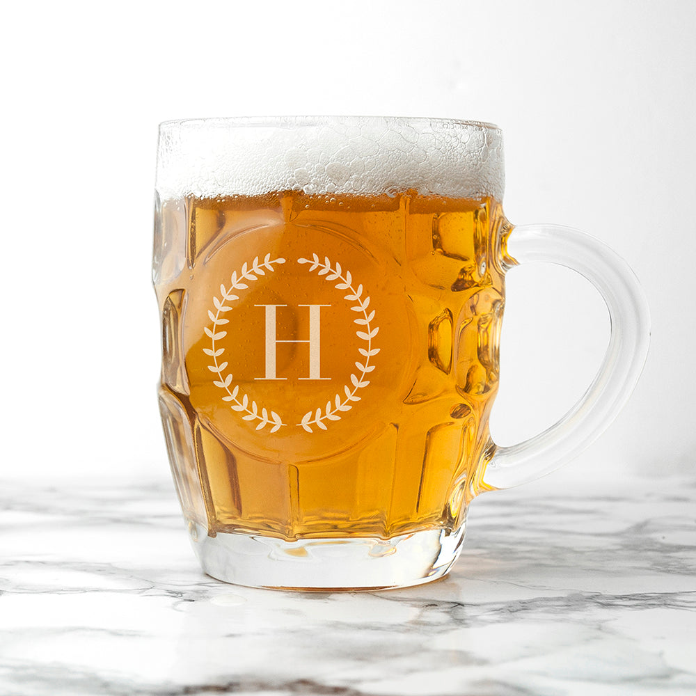 Wreath Monogrammed Dimpled Beer Glass