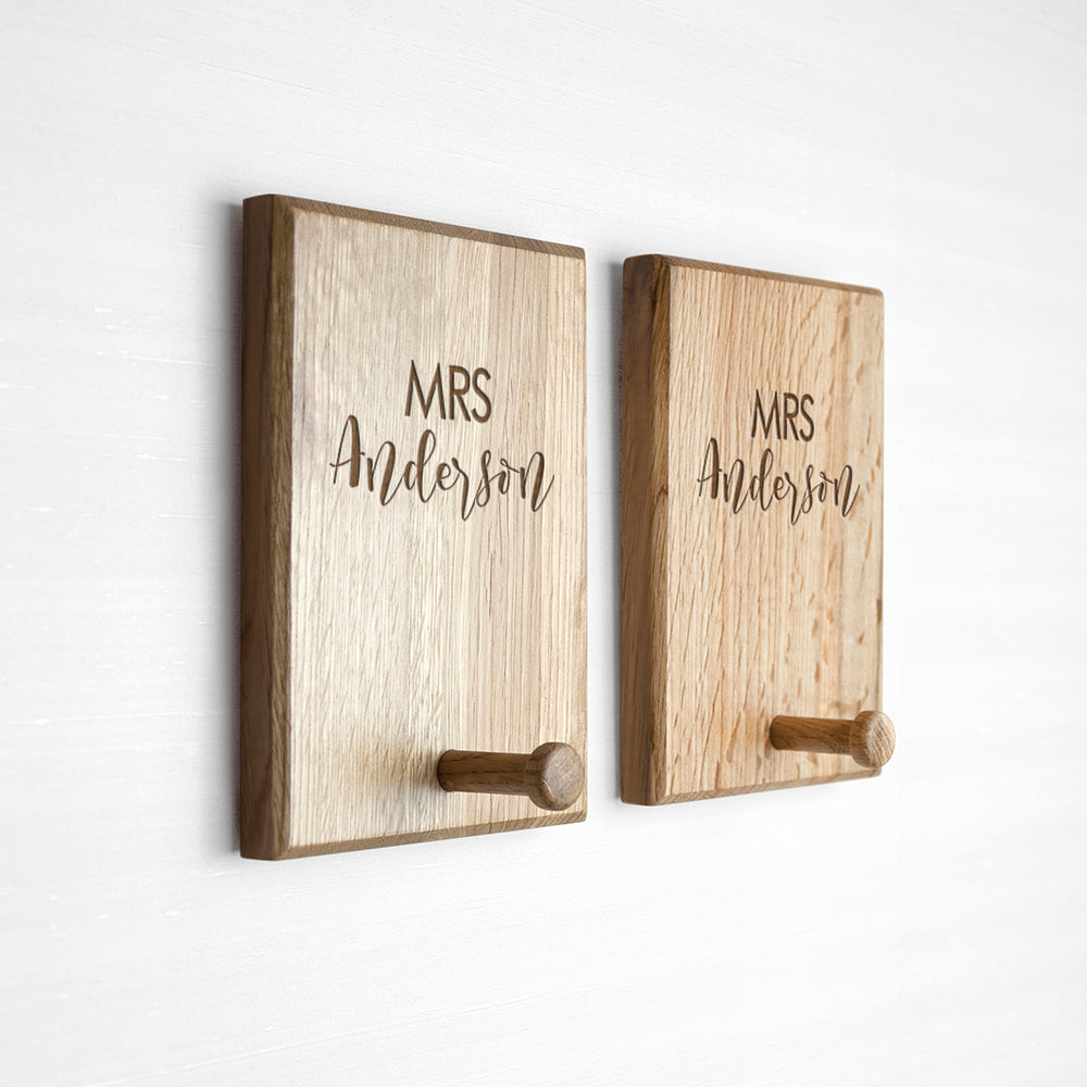 Personalised Contemporary Couples Peg Hook Set