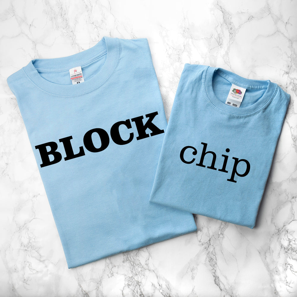 Personalised Daddy and Me Chip off the Old Block Blue T-Shirts