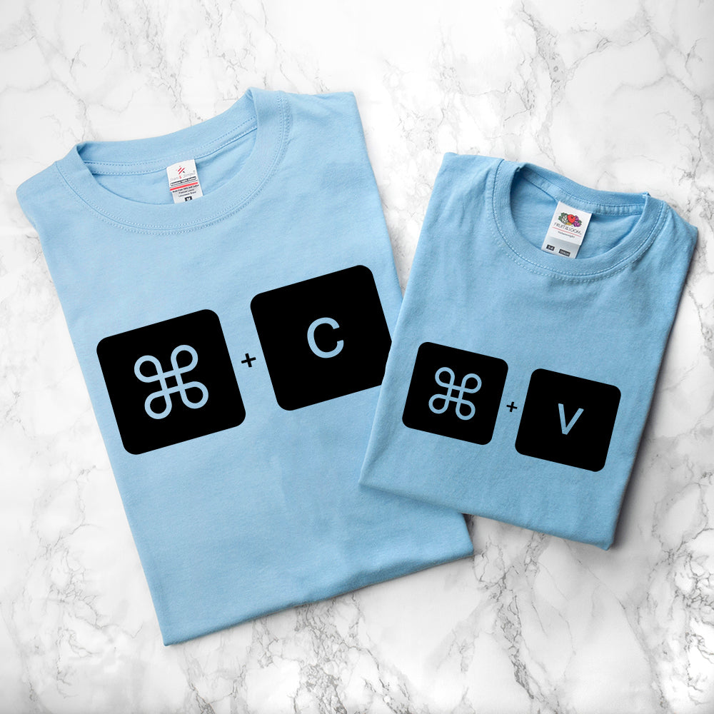 Personalised Daddy and Me Command+V Blue T-Shirts