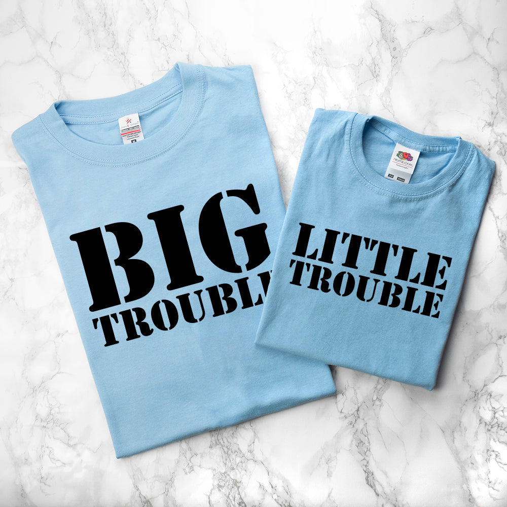 Personalised Daddy and Me Here Comes Trouble Blue T-Shirts