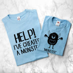 Personalised Daddy and Me Little Monster Blue T-Shirts