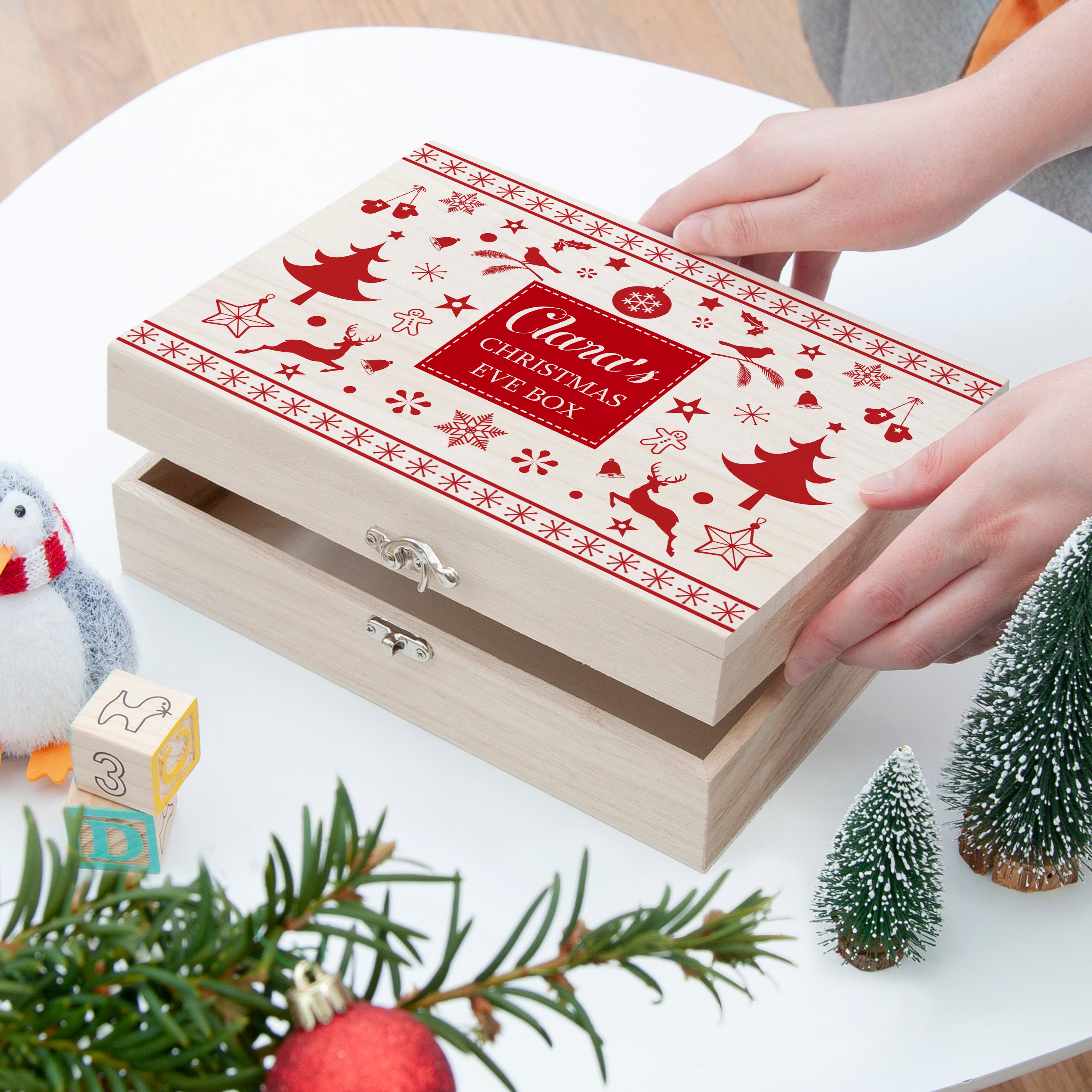 Personalised Festive Scandi Print Christmas Eve Box