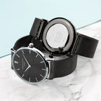 Personalised Men's Metallic Charcoal Grey Watch With Black Face