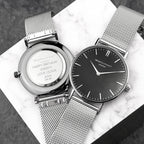 Personalised Men's Metallic Silver Watch With Black Face