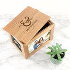 Personalised Classic Mr & Mrs Midi Oak Photo Cube Keepsake Box