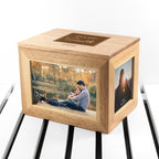 Personalised Contemporary Mr & Mrs Midi Oak Photo Cube Keepsake Box