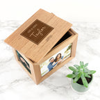 Personalised Contemporary Mr & Mrs Midi Oak Photo Cube Keepsake Box