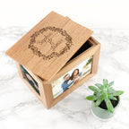 Personalised Floral Framed Couples' Midi Oak Photo Cube Keepsake Box