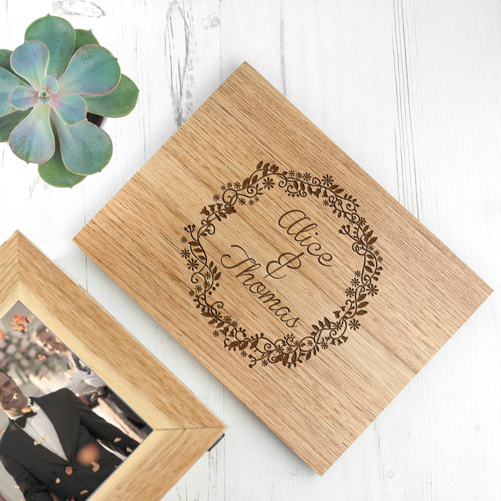 Personalised Floral Framed Couples' Midi Oak Photo Cube Keepsake Box