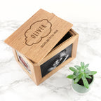 Personalised Baby Name In Cloud Midi Oak Photo Cube Keepsake Box