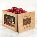 Personalised Merry Christmas Midi Oak Photo Cube Keepsake Box