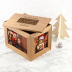 Personalised Merry Christmas Midi Oak Photo Cube Keepsake Box