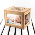 Personalised Little Acorn Midi Oak Photo Cube Keepsake Box