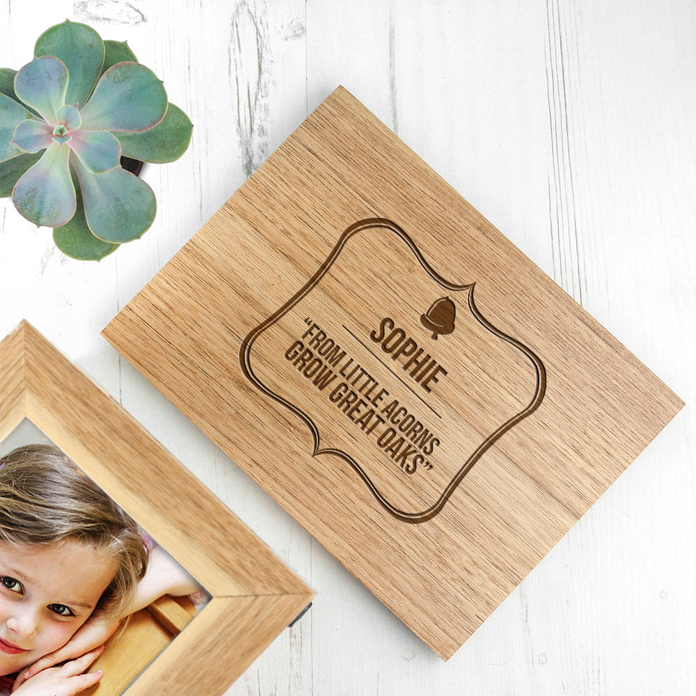 Personalised Little Acorn Midi Oak Photo Cube Keepsake Box