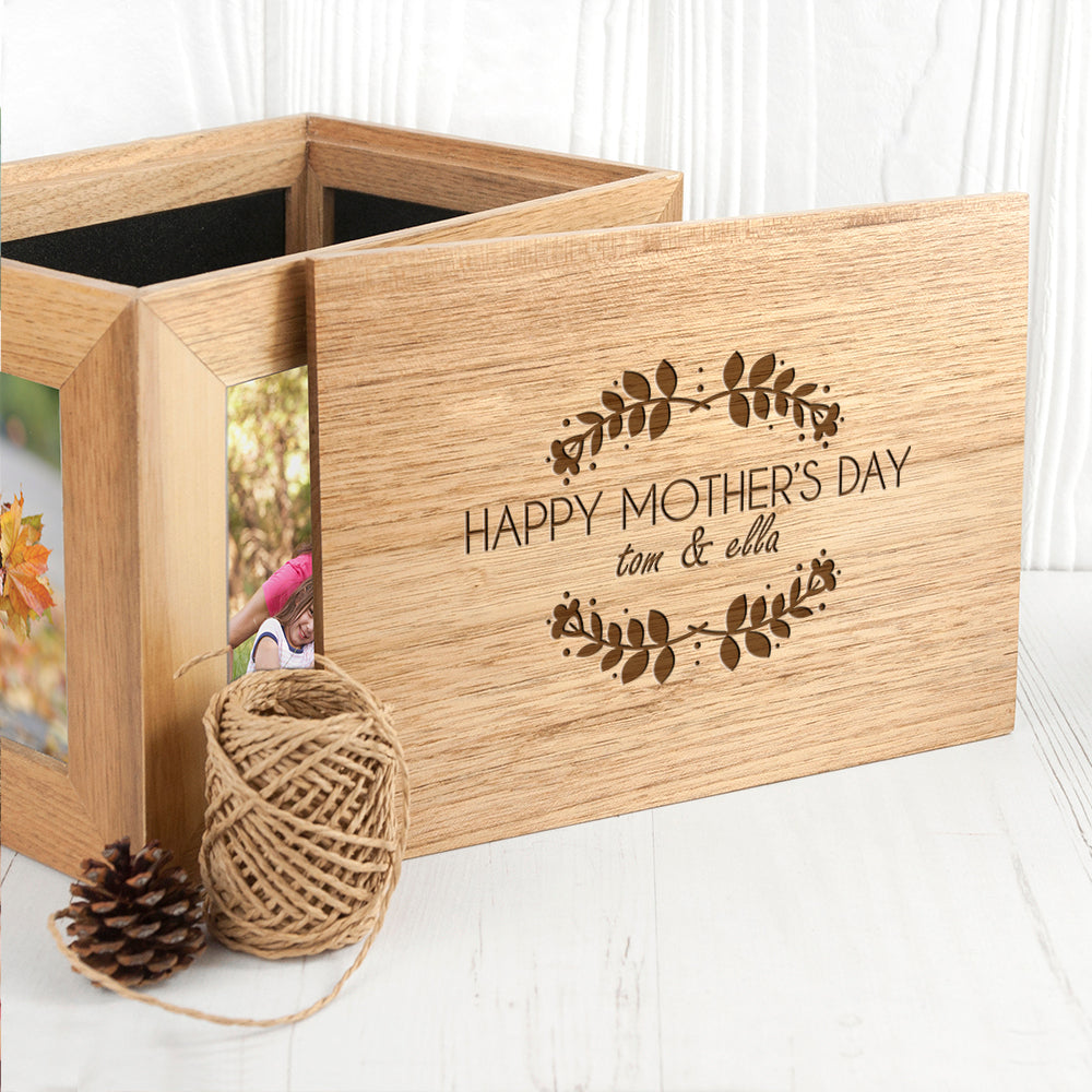 Personalised Happy Mother's Day Midi Oak Photo Cube Keepsake Box