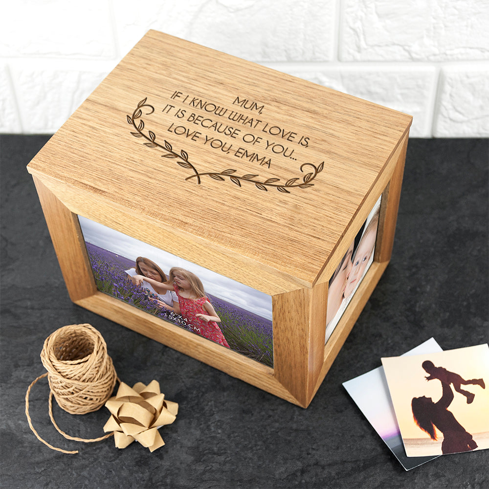 Personalised Mother's Love Midi Oak Photo Cube Keepsake Box