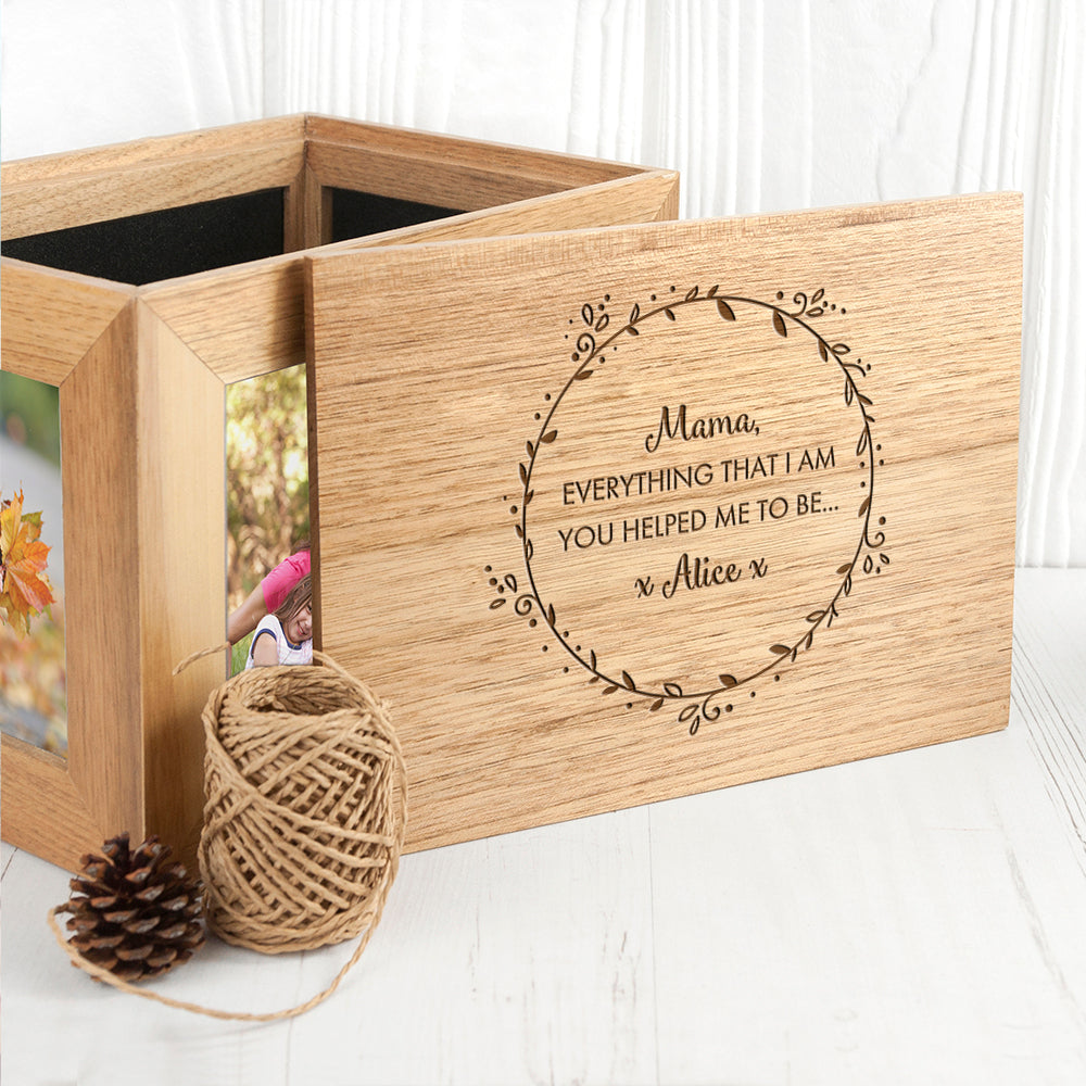 Personalised Thank You Mum Midi Oak Photo Cube Keepsake Box