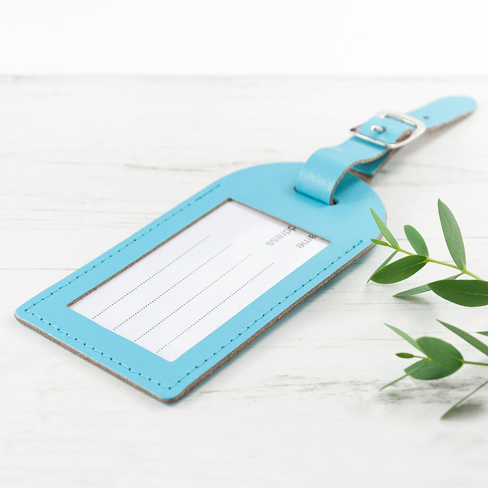 Personalised Pastel Blue Foiled Leather Luggage Tag