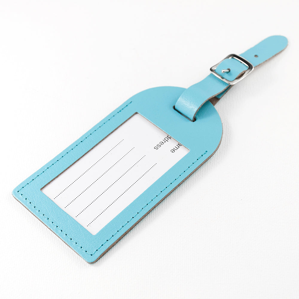 Personalised Pastel Blue Foiled Leather Luggage Tag
