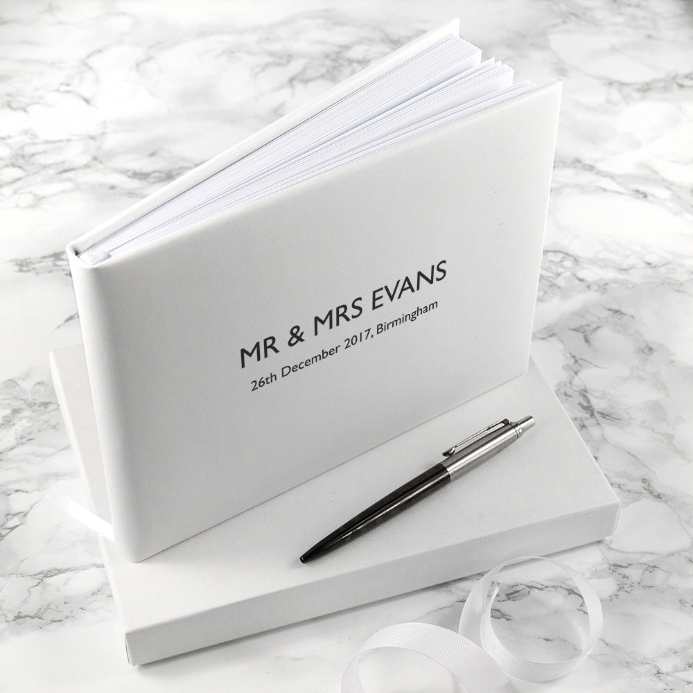White Leather Wedding Guest Book