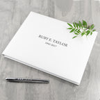 Engraved White Leather Memoriam Book