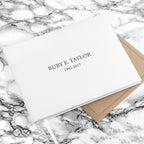 Engraved White Leather Memoriam Book