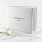 Engraved White Leather Memoriam Book