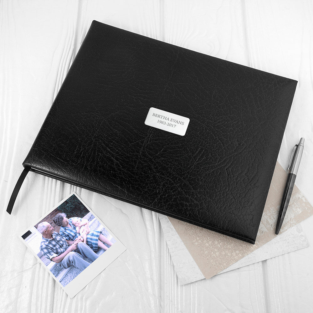 Personalised Black Leather Memoriam Book