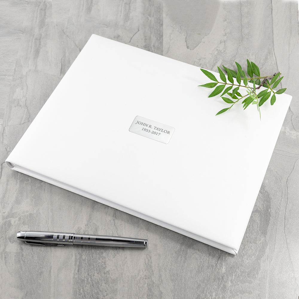 Personalised White Leather Memoriam Book
