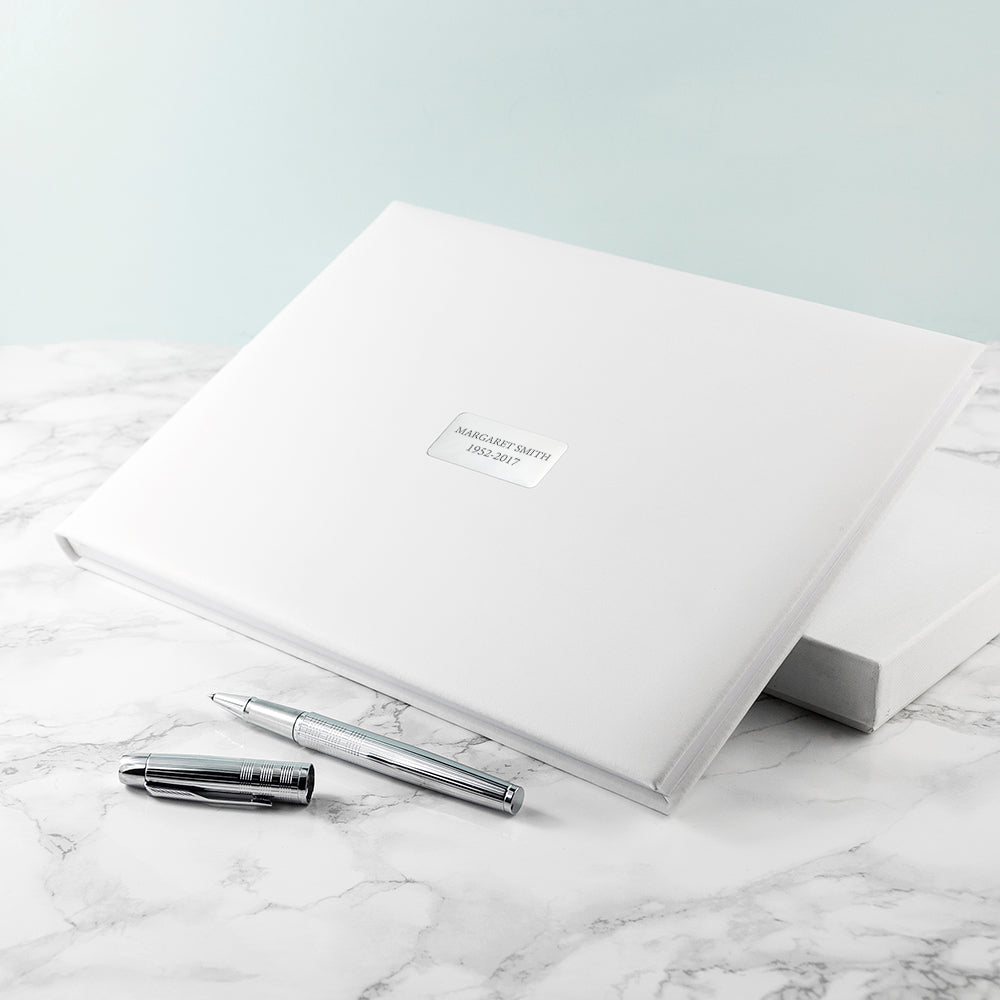 Personalised White Leather Memoriam Book