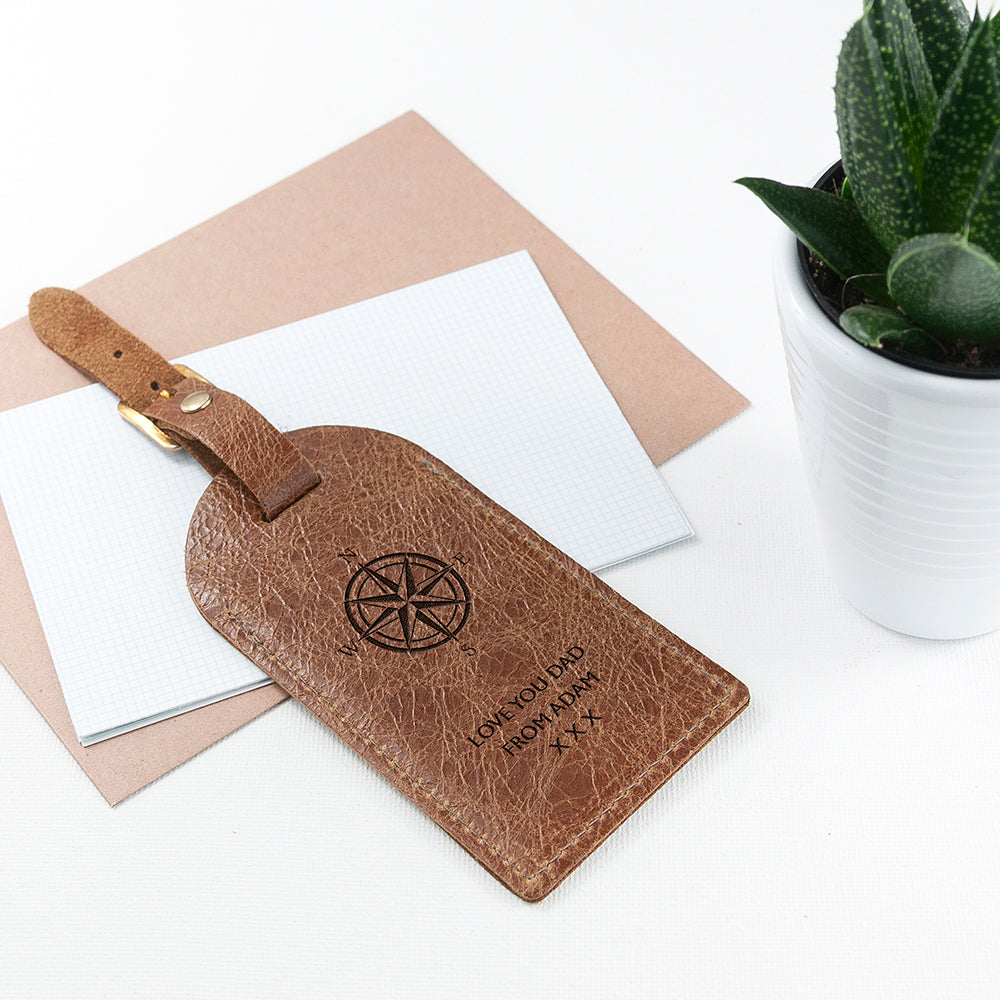 Personalised Natural Tan Engraved Leather Luggage Tag