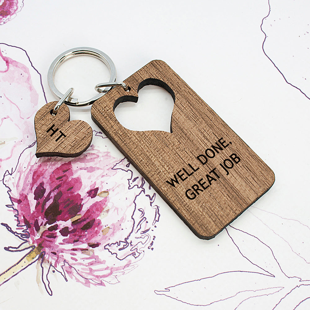 Personalised Heart Shape Walnut Keyring