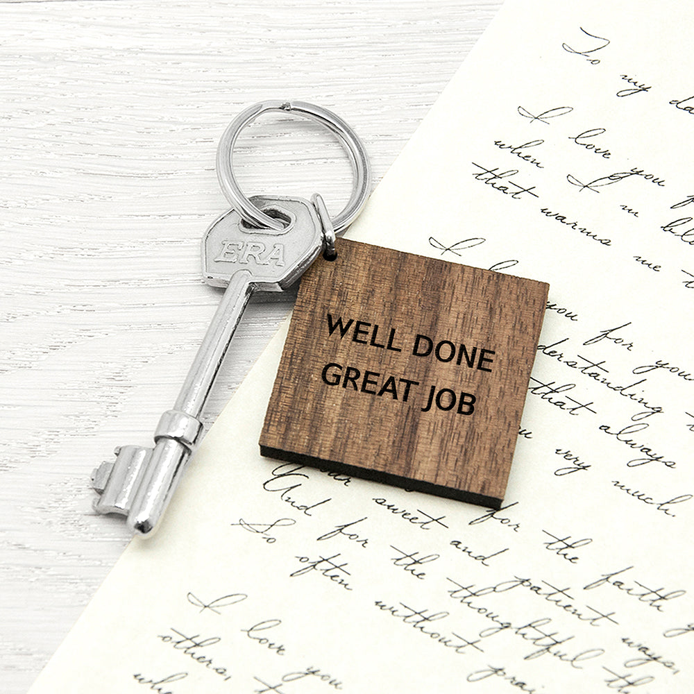 Personalised Square Walnut Keyring